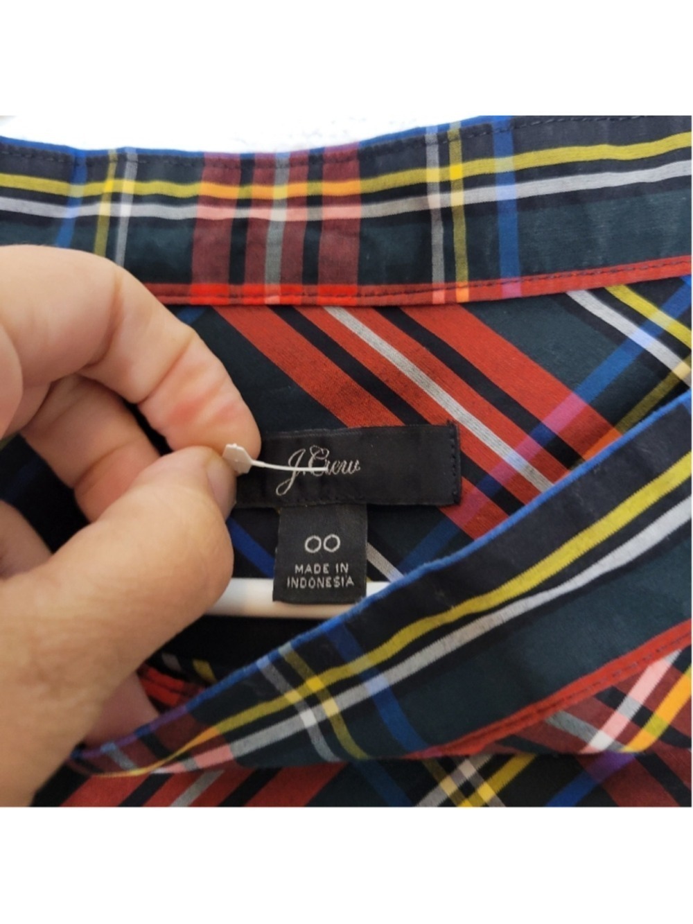 J. Crew Funnelneck Shirt in Stewart Tartan with Jeweled Buttons Women's Size 00 - Picture 9 of 12